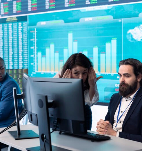 Displeased project manager sharing the failure with her worker Displeased project manager sharing the failure with her worker, employee feeling disappointed and frustrated about unsuccessful partnership. Furious CEO and dissatisfied associates.